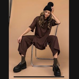 Dressed in LALA Lex ribbed playsuit, Mocha, S